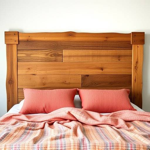 Full-size bed frame with a rustic wooden headboard