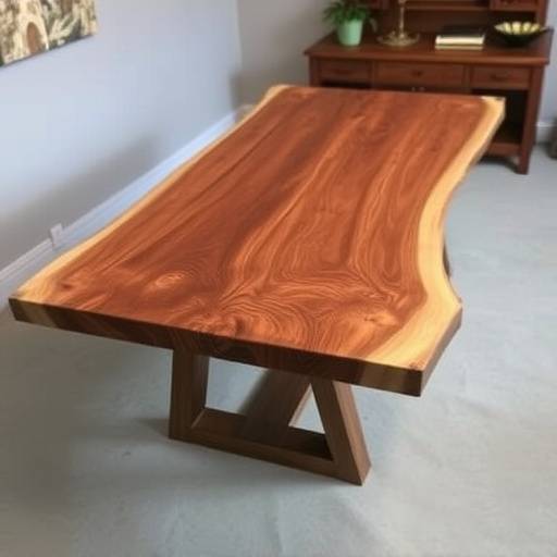 Handcrafted wooden dining table with a unique live edge design